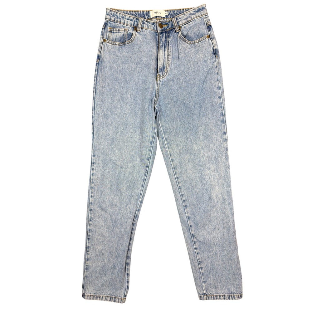 MPD Women Light Wash Blue High Rise Mom Jeans Tapered Leg‎ 100% Cotton Size S